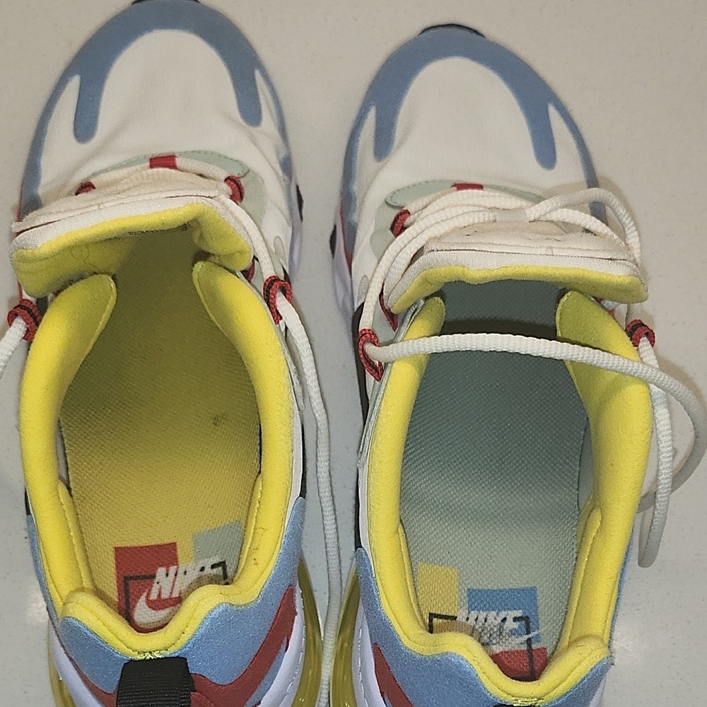 Nike WOMEN'S Air Max 270 React Sneakers - White, Blue, Yellow - Picture 6 of 7